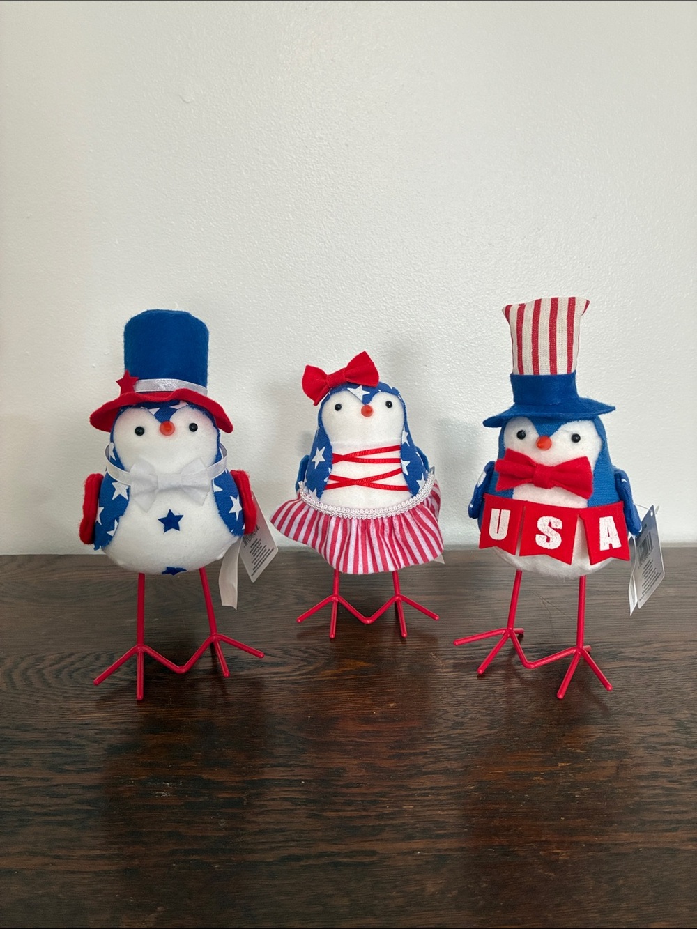 NWT- Set of 3- Red, White & Blue- Patriotic Bird Figurines